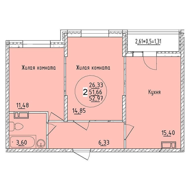 Квартира 52.97 м2 в ЖК Друг