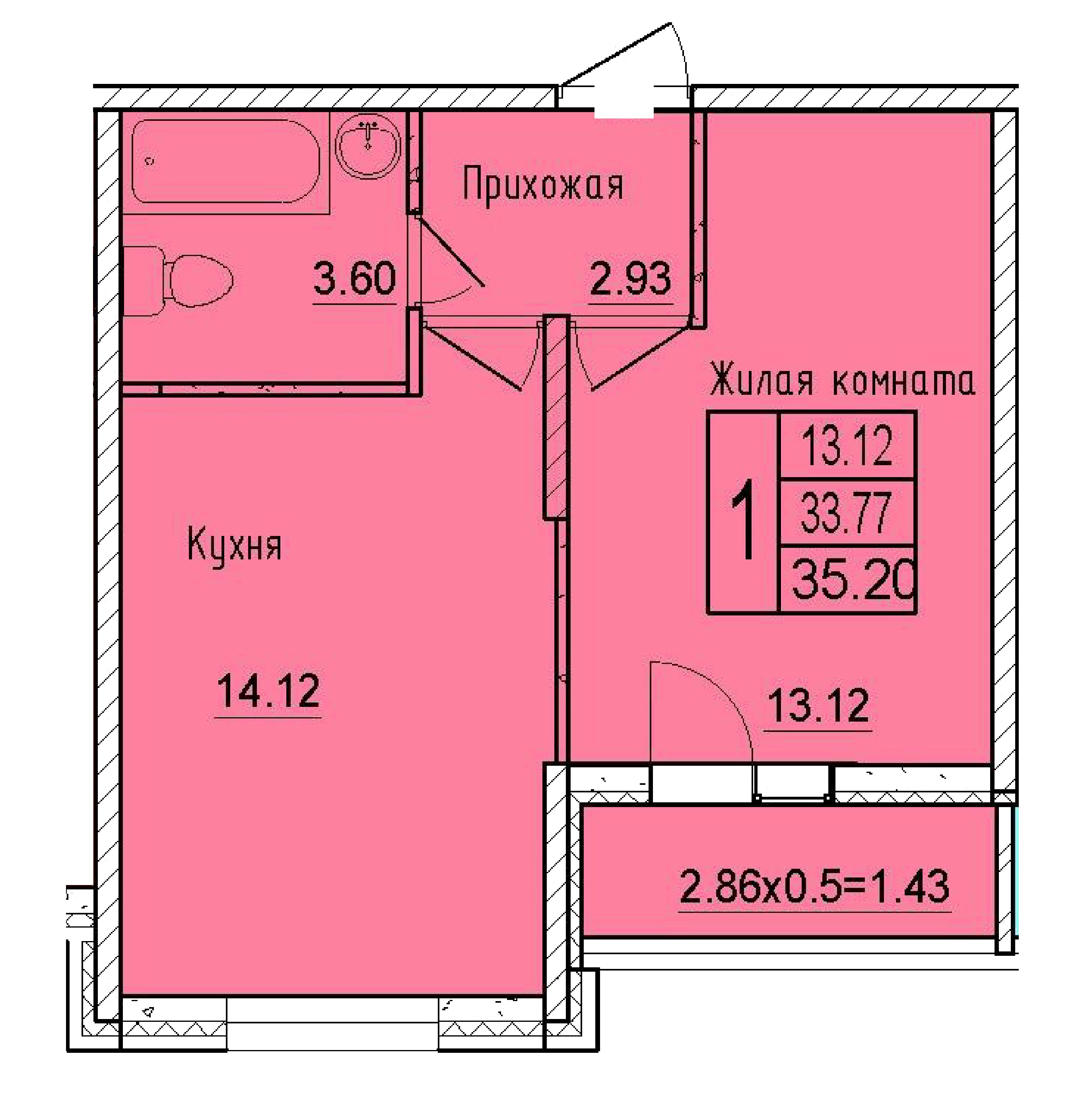 Квартира 35.20 м2 в ЖК Друг