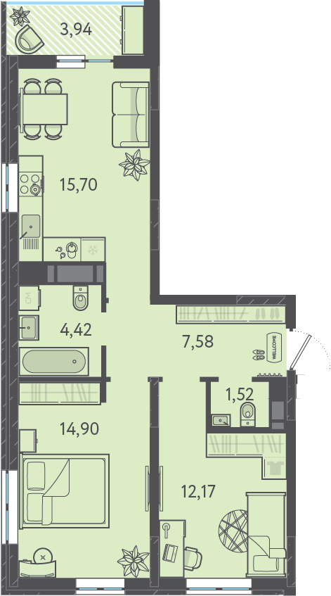 Квартира 57.47 м2 в ЖК Теплые края