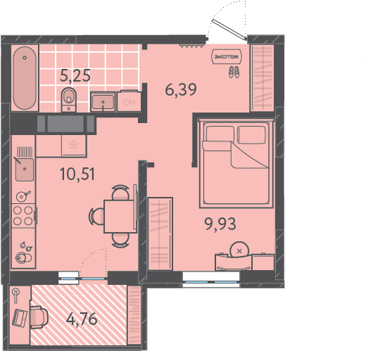 Квартира 33.51 м2 в ЖК Теплые края