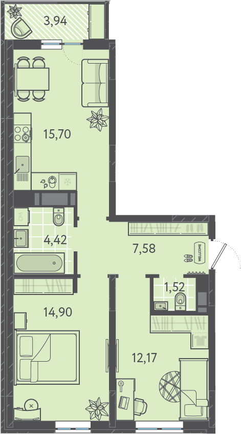 Квартира 57.47 м2 в ЖК Теплые края