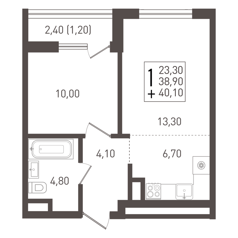 Квартира 40.10 м2 в ЖК Югге