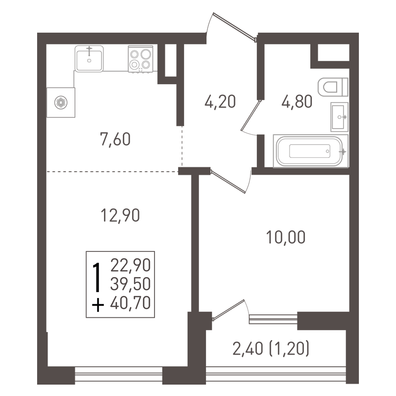 Квартира 40.70 м2 в ЖК Югге
