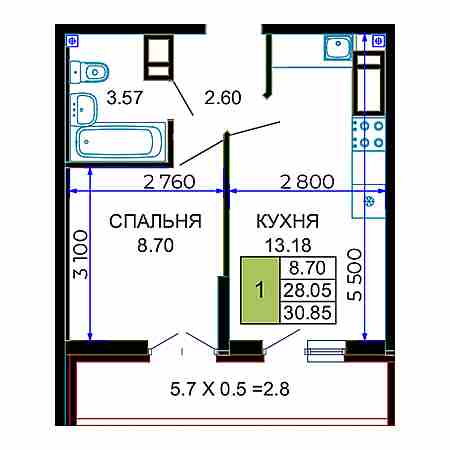 Квартира 30.85 м2 в ЖК Лучший