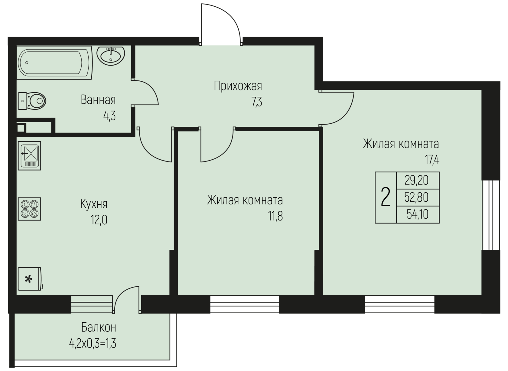 Квартира 54.10 м2 в ЖК Славянка