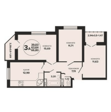 Квартира 66.80 м2 в ЖК Гулливер
