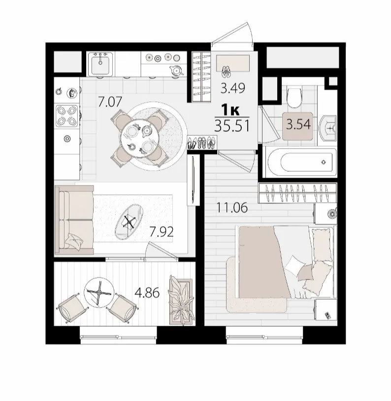 Квартира 35.51 м2 в ЖК Патрики