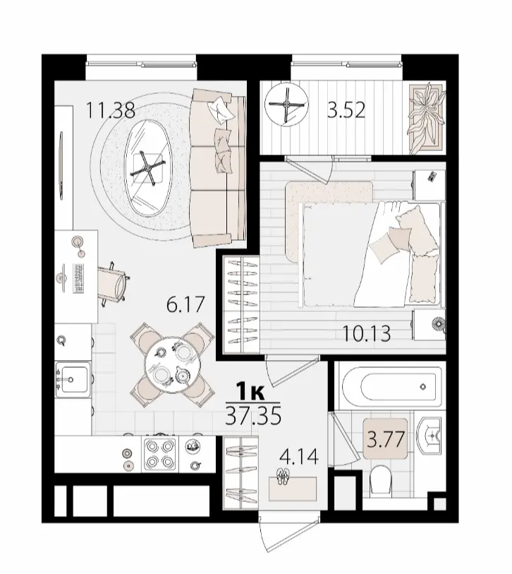 Квартира 37.35 м2 в ЖК Патрики
