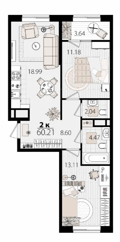 Квартира 60.21 м2 в ЖК Патрики
